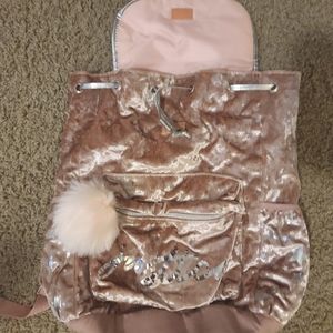 Justice pink velvet drawstring backpack